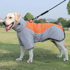 Waterproof Dog Coat for Large Dogs, Winter Warm Jacket with Adjustable Turtleneck, Reinforced D-Ring, Full Front Zipper & Elastic Leg Bands, Windproof Snowsuit Reflective Strip (Grey Orange, 5XL)