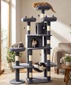 Heavy Duty Cat Tree for Indoor Cat, 71 Inch Large Cat Tower with Scratching Post and Top Perch, Hammock, Big Cat Condo for Adult Cats Kittens, PMT03DG, Dark Grey
