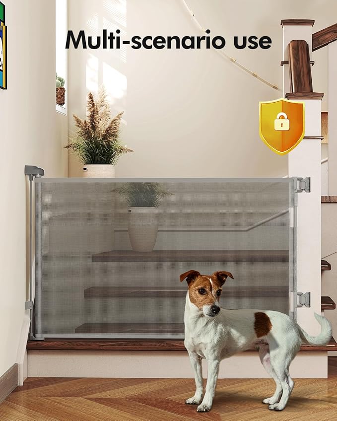 2PCS Retractable Baby Gates, Mesh Dog Gate for Doorways, 33.6" Tall, Expands to 55" Wide,Pet Safety Essential Fit for Baseboards, Wide Toddlers Gates for Hallways, Indoor & Outdoor,Grey
