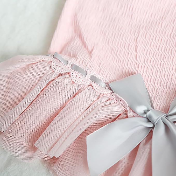 Moorfowl French Bulldog Princess Pink Tutu Dress Summer Vest Gauze Skirt for Pug Corgi Doggie Party Tulle Dress with Bowknot Fashion Outfits (S(Back 11.81"-12.59",Chest 19.68"-21.25"))