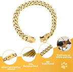 BAOBOTE 15MM Gold Stainless Steel Dog Collar with Cuban Link Chain Heavy Duty Chew Proof Training Collar for Dogs(24" Gold)