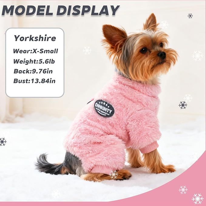 Dog Sweater Fleece Dog Pajamas for Small Dogs Winter Warm Thermal Soft Puppy Pjs Coat Stretchy Jumpsuit Doggie Pet Clothes Outfits Cat Apparel (Pink, Medium)