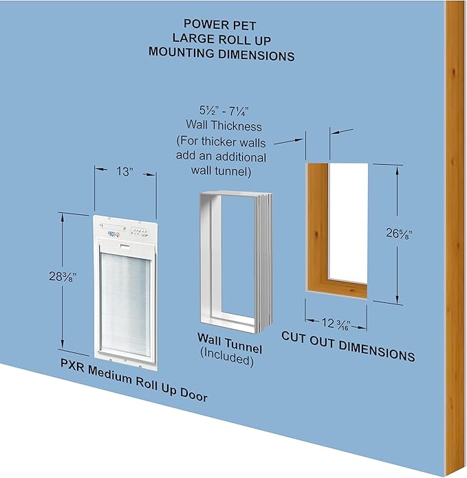 Power Pet Roll Up Automatic Electronic WiFi Pet Door by High Tech Pet - Space-Saving, Pet Operated Dog Door, App Control, Safe, Secure, Air Tight (Wall Mount, Large)