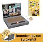 3-in-1 Cardboard Cat Scratcher Laptop with 'Mouse' Jingle Ball, Stickers, Grey Cat Interactive Toy, Kitten Toy & Cat Scratching Pad