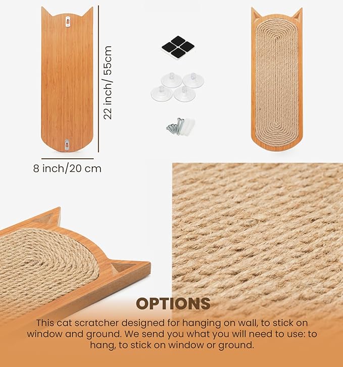 Premium Sisal Rope 22 Inch Cat Scratching Board, Cat Scratchers for Indoor Cats, Protecting Furniture Cat Scratching Pad, Cat Scratching Post with Natural Rope On Soft Wood, Wall Mount Cat Scratcher