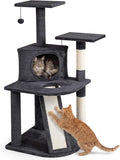 Tangkula Corner Cat Tree, Multi-Level Cat Tower with Top Perches & Cozy Condo, Natural Sisal Scratching Posts & Climbing Ladder, Playful Cat Hole & Hanging Balls, Climbing Play Center (Dark Gray)