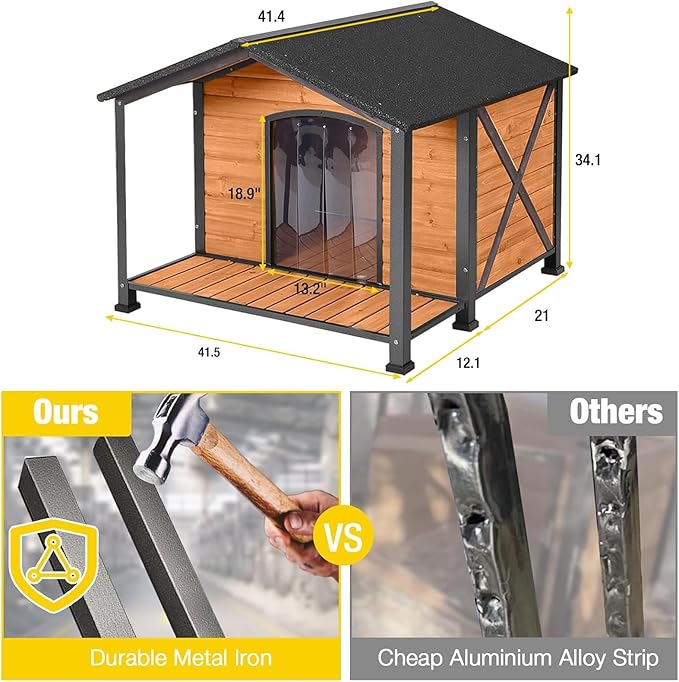Aivituvin Heated Dog House Outdoor with Anti-Bite Metal Frame Insulated Indoor Dog Kennel 41.6'L Large Dog Cage for Small Medium Large Dogs with Heater and Insulated Liner for Winter