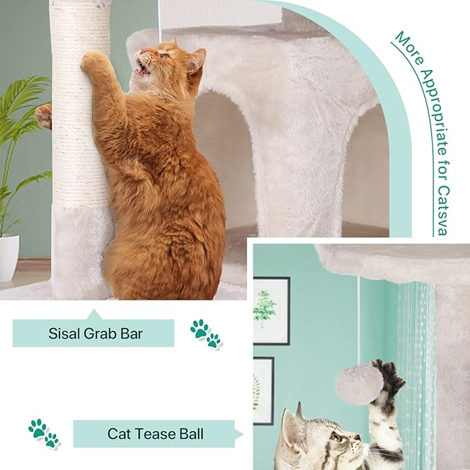 Dkeli Cat Tree for Indoor Cats Condo Tower with Scratching Post Tease Ball Perches Platform Small and Medium 54 Inch Multi-Level, Beige