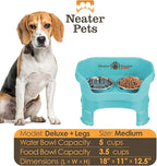 Neater Feeder Deluxe Mess-Proof Elevated Dog Bowls for Medium Dogs (19–40 lbs), 2 Height Adjustable (10” & 12.5”) No-Spill Raised Dog Bowl Stand, Stainless Steel Food Bowl Set, Made in USA, Aquamarine