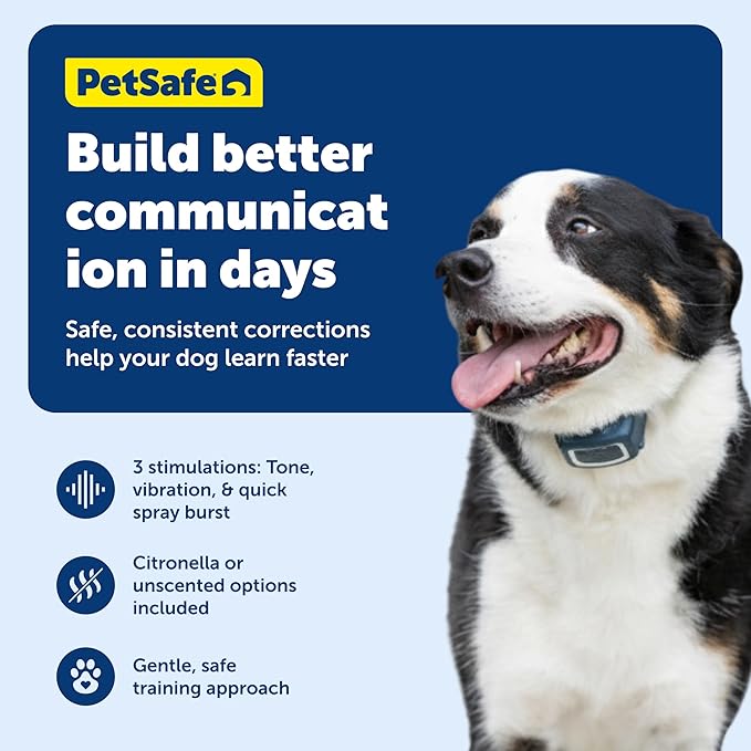 PetSafe Remote Spray Trainer, Dog Training Collar - 3 Modes: Tone, Vibration or Spray - Rechargeable and Water-Resistant Includes Citronella and Unscented Spray Refills - 300 Yards (900 Feet) Range