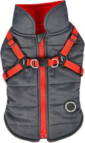 Puppia Mountaineer Winter Dog Coat with Integrated Harness No Pull Cold Weather Waterproof Warm Fleece Back Zipper for Small & Medium Dog, Grey, Medium