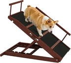 Walnut Wooden Dog Ramp for Bed Folding Pet Ramp for Dogs,Including Non Slip Mat & Safety Side Rails Adjustable Dog Bed ramp from to Up to 132 lbs