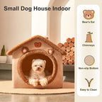JIUPETY Cute Cat Beds for Indoor Cats, Foldable Cat House with Non-Slip Bottom, S Size Kitten Bed for 0-6 Lb Dogs and 0-8 Lb Cats, Brown