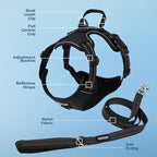 Voyager Dog Harness Dual Leash Attachment No-Pull Control Adjustable Soft but Strong Pet Harness for Medium and Large Dogs with 3M Reflective Technology, Leash Set Black Nylon, L (Chest: 25-30")