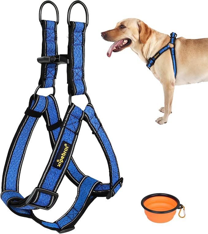 Dog Harness, No Pull, Reflective, Adjustable, Medium, Blue, L