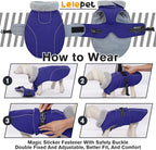Lelepet Warm Dog Coat Reflective Fleece Vest Waterproof Dog Jacket with Adjustable Buckle Hook & Loop Windproof Cold Weather Coats for Small Medium Large Dogs, Blue, L