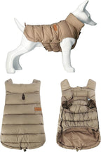 SPACE LION Dog Puffer Jacket, Down Winter Coat, Durable Outdoor Coat for Cold and Windy Conditions, Lightweight & Adjustable Fit Coats for Small Dogs, (Camel, Size 8 Gift Box)