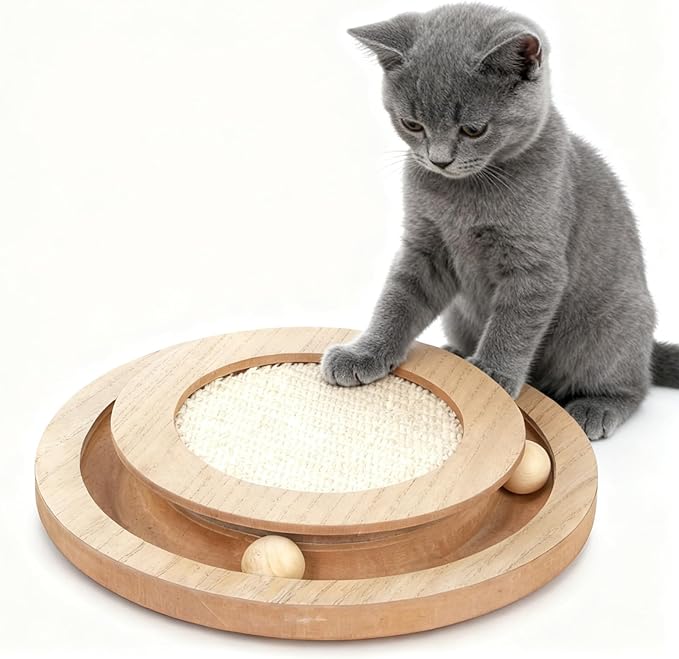 Cat Scratcher Round Natural Sisal Scratching Pad Interactive Scratcher Toys for Indoor Small Cats and Kitten Chasing Hunting Mental Physical Exercise Puzzle