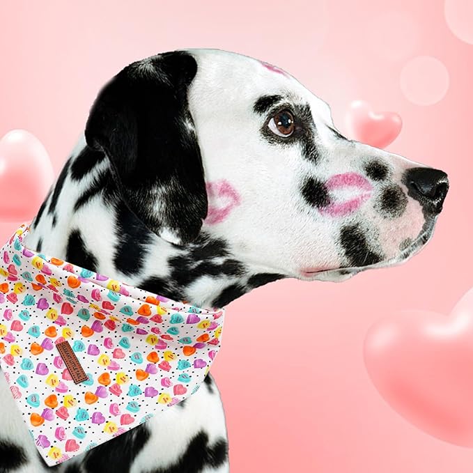 Elegant little tail Dog Bandana, Valentine's Day 1PC Washable Dog Scarf Female or Male Square Bib Kerchief Scarf Adjustable Pet Bandana for Medium Large Dogs