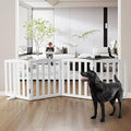 Freestanding Dog Gate Indoor,Doggie Gate Foldable Dog Gates for Doorways,Stairs or Hallways, Wooden White Pet Gate for the House, Pet Fence with Support Feet Included,24 "Height-4 Panels