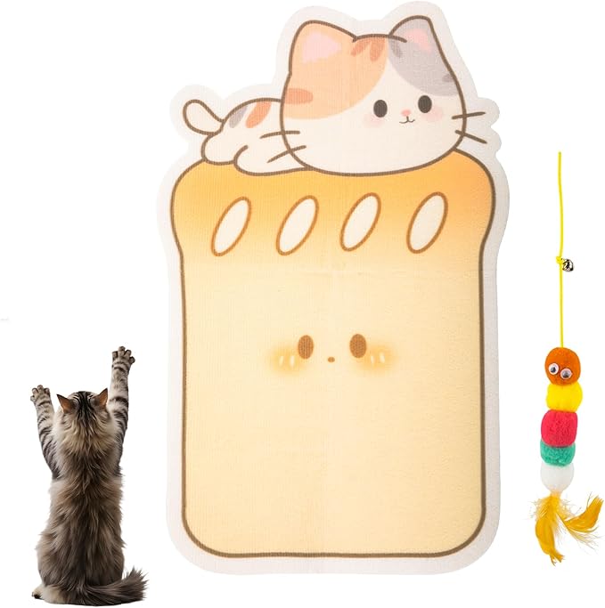 Adorable Toast-Shaped cat Scratcher with wall-Mounted Design. Includes a Caterpillar cat Toy. Made of Felt Material, This Playful Gift is Perfect for Sharpening Claws. (yeoolw Toast)