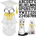 5 Pcs Dog Graduation Costume Set Include 2026 Pet Graduation Gown with Stole Puppy Grad Cap Lensless Glasses DIY Letter Stickers for Dogs Cats Holiday Costume Accessory(White Gold,XL)