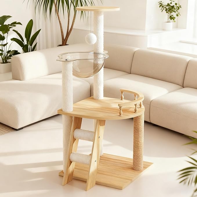 Modern Cat Tree Tower, Solid Wood Cat Condo with Scratching Posts, Multi-Level for Indoor Cats, Indoor Cat Furniture for Large Cats and Kittens (41.3")