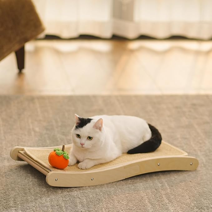 PETKARAY Sisal Cat Scratching Board, Curved Sisal Cat Scratcher, Large Indoor Kitty Scratch Pad, Heavy Duty Wave Lounge Bed for Kitten
