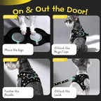 EXPAWLORER Small Dog Harness and Leash Set - Cute Puppy Harness Leash Dog Collar with AirTag Holder Silicone Case, Soft Padded Step in Pet Vest Reflective for Outdoor Walking, Star-Moon S
