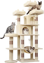 Heavy Duty Cat Tree for Indoor Cat, 71 Inch Large Cat Tower with Scratching Post and Top Perch, Hammock, Big Cat Condo for Adult Cats Kittens, PMT03BW, Beige