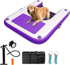 ALIFUN Inflatable Dog Ramp Floating Dock Water Raft Ladder for Pool, Boat, Non-Slip EVA Floating Ladder for Dog Up to 220 LBs Purple 140CM Length (Black-Purple, for Small Dogs Up to 80 lbs)