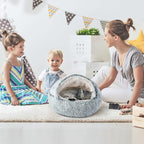 CATISM Cozy Cat Pod - Plush Hooded Cat Bed Cave, Self Warming, Removable Washable with Non-Slip Bottom