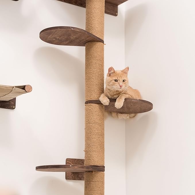 Cat Tower with Scratching Post for Large Cats - Wooden Wall Cat Tree Tower Small Scratching Post for Cats - Wood Cat Furniture Indoor Cats Rustic Cat Decor Cat Lover Gift