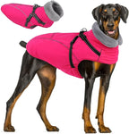 Queenmore Large Dog Jackets,Dog Coats for Extra Large Dogs with Harness Built in,Reflective Waterproof Dogs Jackets with Fleece Lining,Warm Snowsuit Pet Coats for German Shepherd,Rosered,XXXL