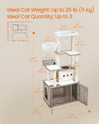 Feandrea Cat Tree, 66.9-Inch Cat Tower with Litter Box Enclosure, Large Condo with Food Station, Storage, Scratching Posts, Cave, Hammock, Washable Cushions, Heather Greige UPCT169K02