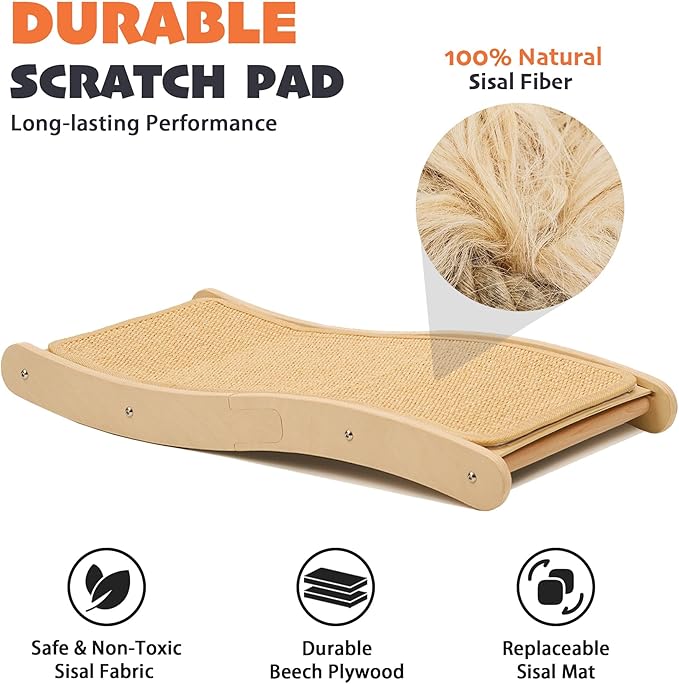 PETKARAY Sisal Cat Scratching Board, Curved Sisal Cat Scratcher, Large Indoor Kitty Scratch Pad, Heavy Duty Wave Lounge Bed for Kitten