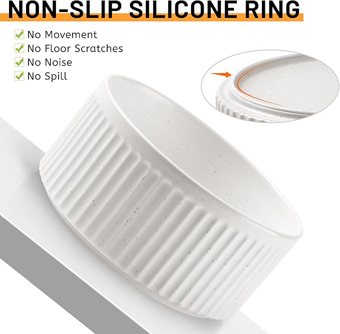Non-Slip Ceramic Dog Bowls with Wood Stand,6" Dog Food and Water Bowl Set with Silicone Base, 32 OZ/4 Cups Weighted Flip-Proof Pet Feeding Bowl for Small Dogs and Cats (Medium,White)