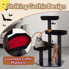 Happy & Polly Gothic Cat Tree with Coffin Bed - 40.9" Black Cat Tower with Soft Mats (Red)