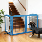 ZJSF Freestanding Dog Fence Indoor, Foldable Dog Gate for Doorways, Stairs or Hallways, Sturdy Wood Extra Wide Pet Gate with Support Feet for The House, Blue, 24 "Height-4 Panels