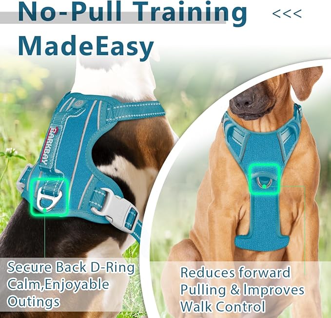 BARKBAY Dog Harness No Pull Oxford with ID Tag Pocket - Heavy Duty, Reflective, Easy Control for Large Dogs(Aqua Oxford,XS)