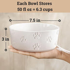 Ceramic Dog Bowl Set of 2 with Anti-Skid Base - 7.5" Wide x 3" Tall Ceramic Dog Bowls for Large Dogs - 6 Cup Capacity Food and Water Bowls for Dogs - Rubber Bottom Pet Bowl Set of 2 for Large Pets