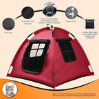 Portable Pet Tent with Full-Enclosure Zippered Mesh Door, Indoor & Outdoor Cat House for Safety & Ventilation, Cozy Nest for Cats, Puppies & Small Animals (Red)