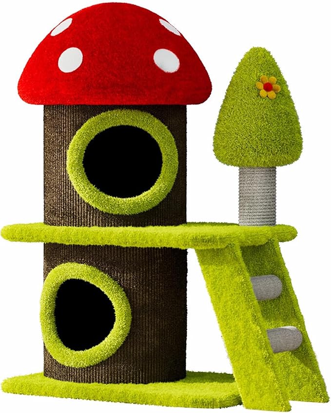 30.7" Modern Mushroom Cat Tree Tower Indoor Cat Furniture with Cozy Cat House & Durable Sisal Scratching Posts, Space-Saving Design for Multi-Cat Households & Small Spaces