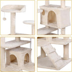 LEMY 54 Inch Cat Tree,Multi-Level Cat Tower Condo for Indoor Kittens,Beige Cat House with Sisal-Covered Scratching Post for Cats to Play and Sleep