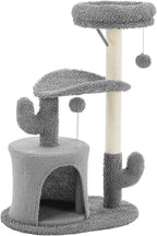 Sweetcrispy 33" Cat Tree Tower for Indoor Cats, Small Cat Scratching Post with Curved Bed, Cat Tree with Cat Condo for Adult, Grey