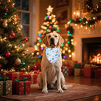 Christmas Dog Bandana for Large and X-Large Dogs - Reversible Red & Blue Santa Snowman Print Scarf - Adjustable Pet Costume for Holiday Photos & Gifts