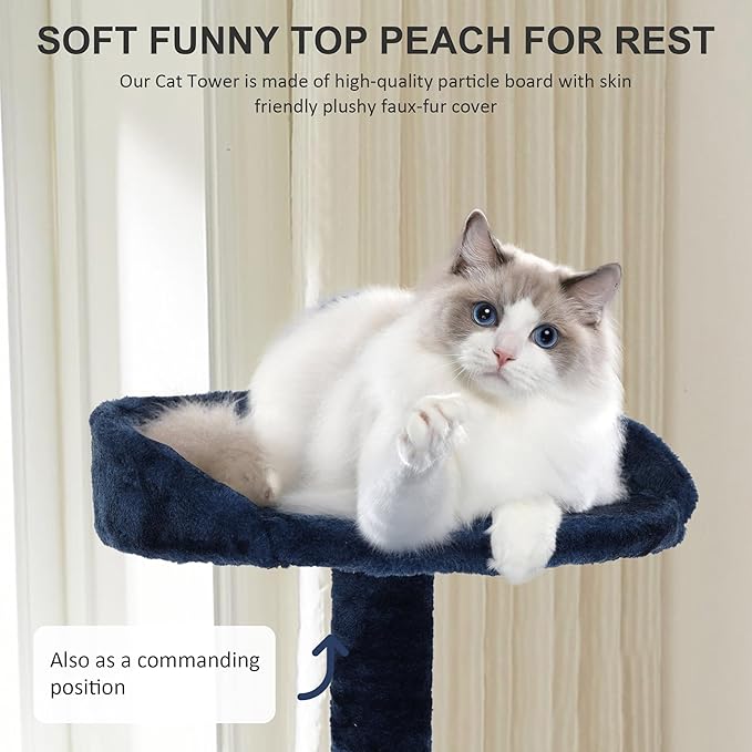 70" Multi-Level Cat Tree Tower with Scratching Posts, Toys & Condo - Space-Saving Design for Indoor Kittens, Compact Floor Footprint & Vertical Space for Multi-Cat Homes-Navy Blue