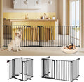 Freestanding Dog Gates with Door Walk Through, Extra Wide Doggy Door 100" W x 29" H Pet Gate Safty 4 Panels Dog Fence for Stairs, Doorways