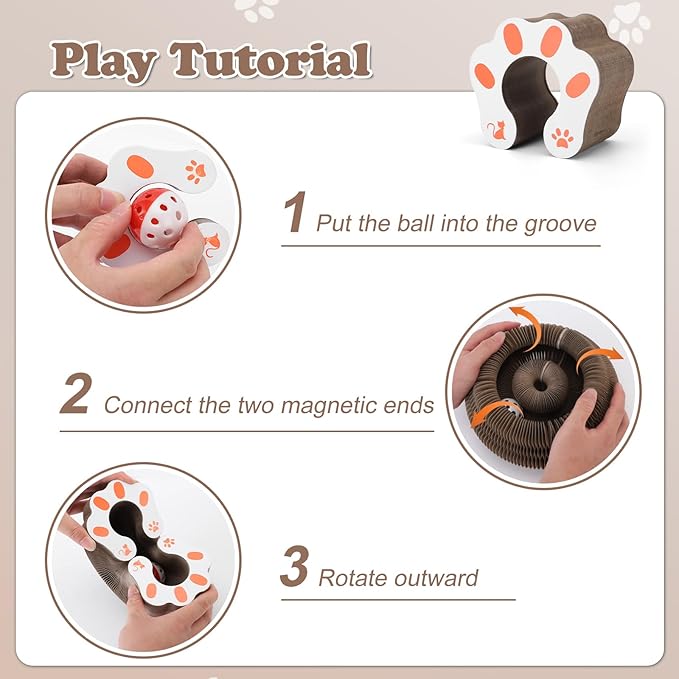 Magic Organ Cat Scratcher Board, Foldable Cat Toy with Bell Cat Grinding Claw, Interactive Cat Scratcher Pad Toy for Indoor Cats