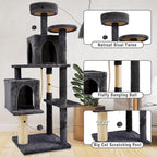 Large Cat Tree, 57.8" Tall, Dark Grey, Multi-Level Cat Furniture with Condos, Scratching Posts, Beds, Pompoms, Sisal Rope, Indoor, Durable